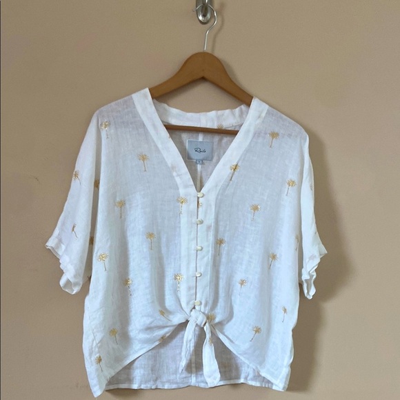 Rails- Thea Linen Tie Front Golden Palms Top - Picture 2 of 10